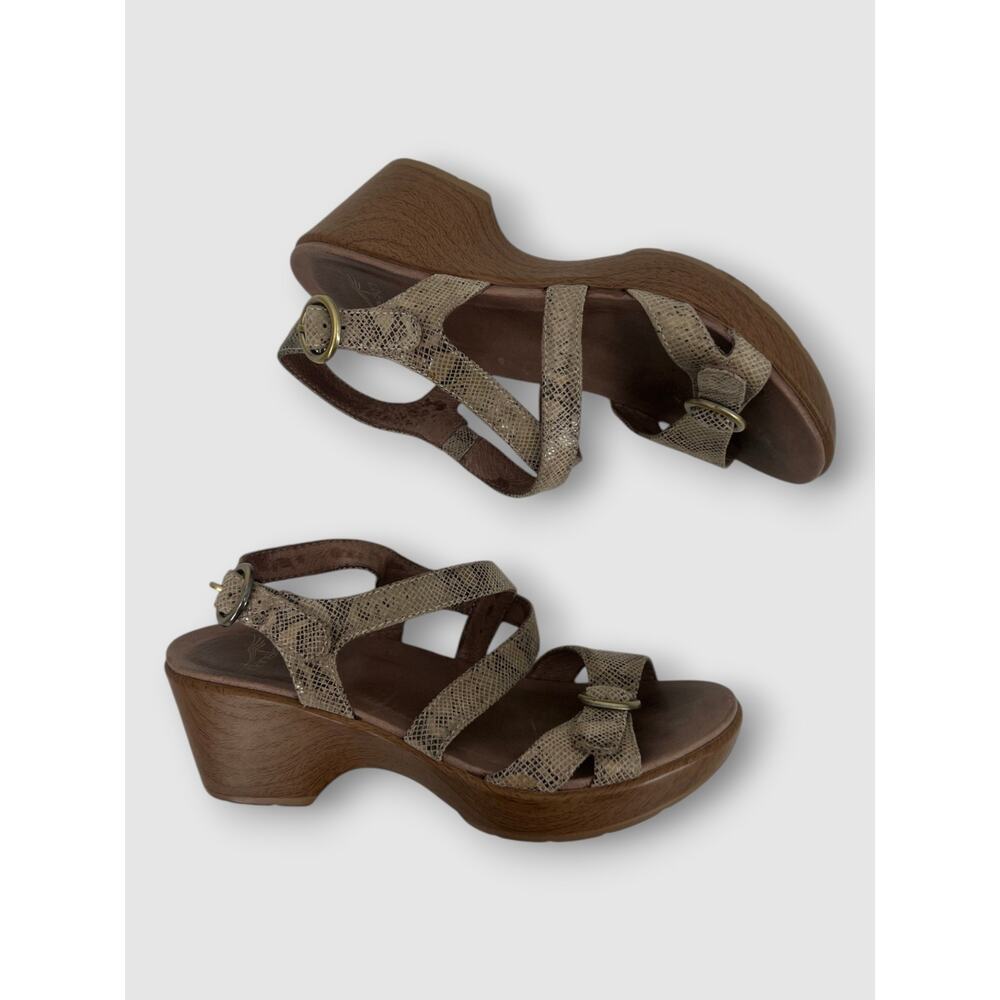 Dansko Snake Print Leather Strappy Platform Wedge Sandals Size 7 / EU 37 - Picture 2 of 10